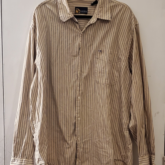 Nautica Mens Tan Navy Striped ButtonDown Shirt XXL - Picture 8 of 9